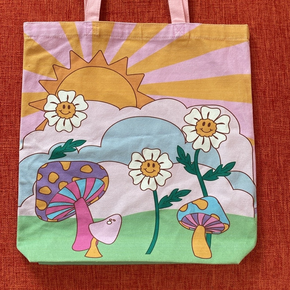 Skinny Dip London Cotton Canvas Groovy 60’s Psychedelic Mushroom Flower Tote Bag - Picture 5 of 13